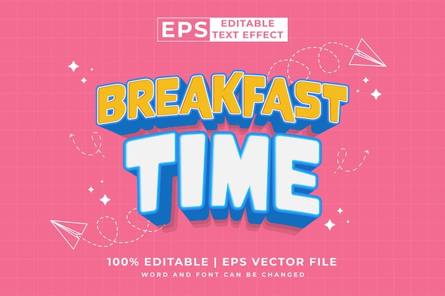 Editable text effect breakfast time 3d Cartoon cute style premium vector