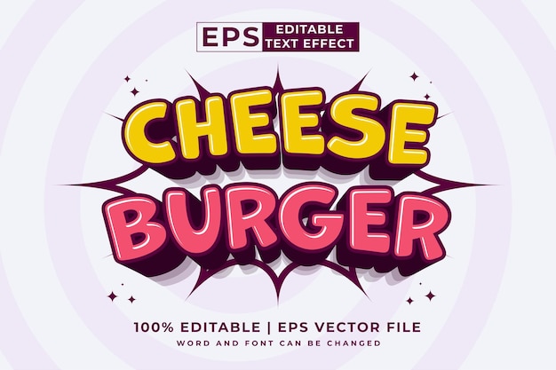 Editable text effect Cheese Burger 3d cartoon template style premium vector