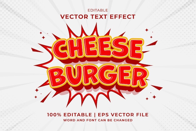 Editable text effect Cheese Burger 3d cartoon template style premium vector