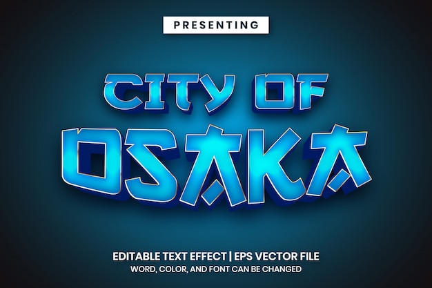 Editable text effect - City of osaka metallic blue style