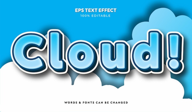 Vector editable text effect cloud sky and cartoon text style design