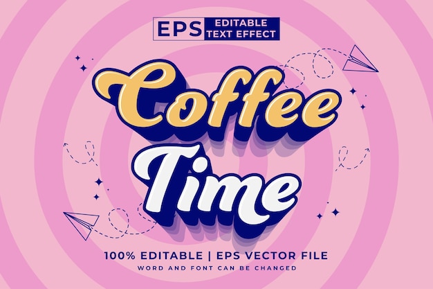 Editable text effect Coffee Time 3d cartoon template style premium vector