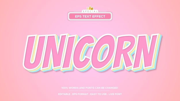 Editable text effect colorful unicorn text style