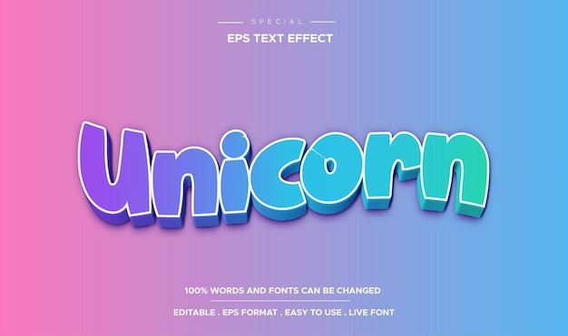 Editable text effect colorful unicorn text style