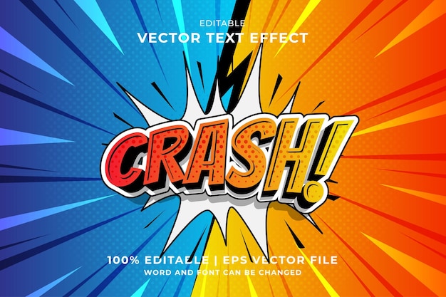 Editable text effect Crash 3d Cartoon Comic style premium vector