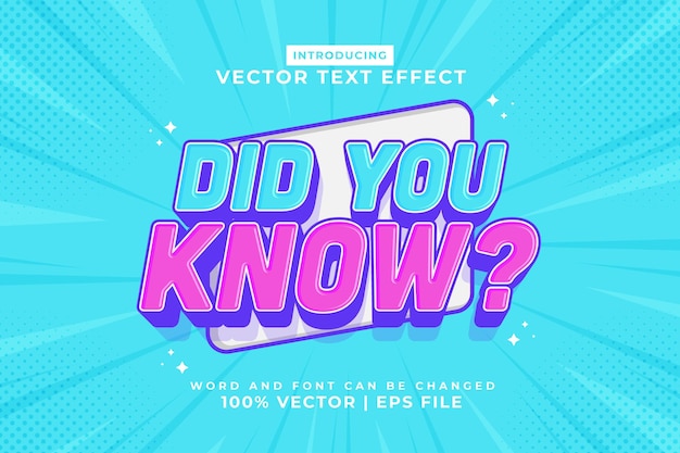 Editable text effect Did You Know 3d Cartoon template style premium vector