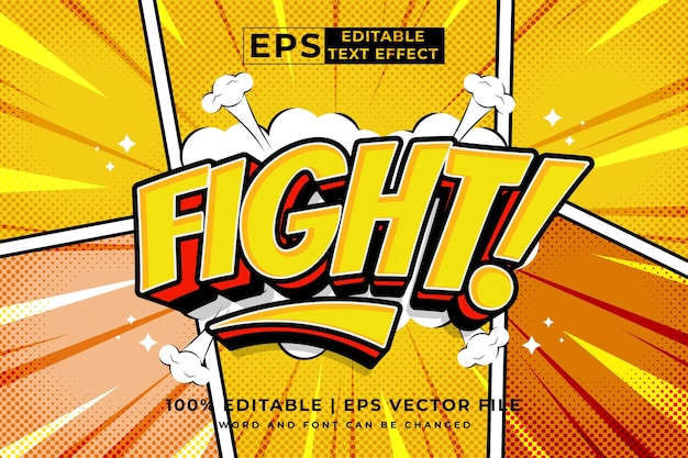 Editable text effect fight comic 3d cartoon template style premium vector