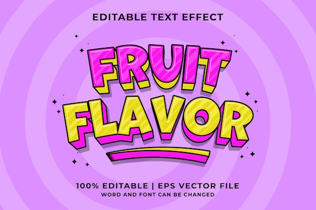 Editable text effect Fruit Flavor 3d Traditional Cartoon template style premium vector