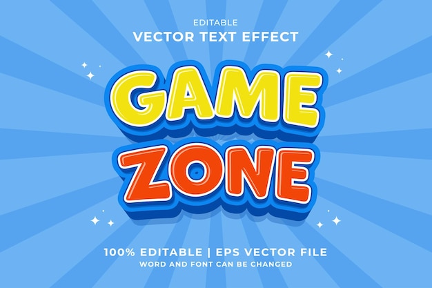 Editable text effect Game Zone 3d Cartoon template style premium vector