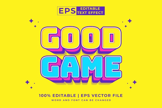 Editable text effect good game 3d 90s cartoon style premium vector