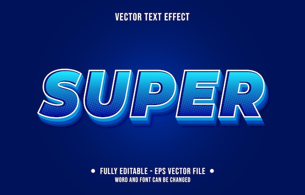 Editable text effect gradient blue and sky blue super comic halftone style