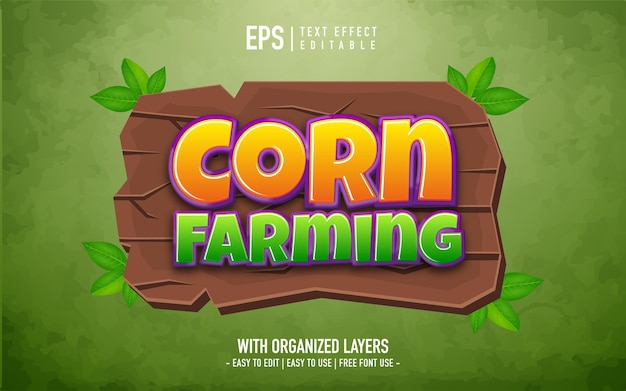 Editable text effect for green and orange color corn farming game