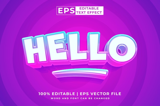 Editable text effect Hello 3d cartoon template style premium vector