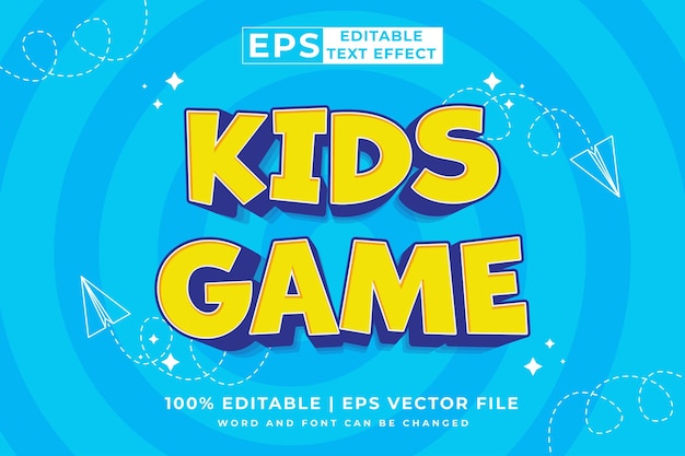 Editable text effect kids game 3d cartoon template style premium vector