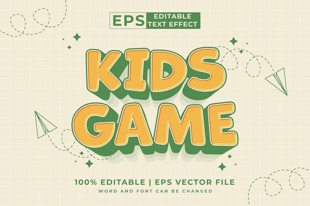 Editable text effect Kids Game 3d Cartoon template style premium vector