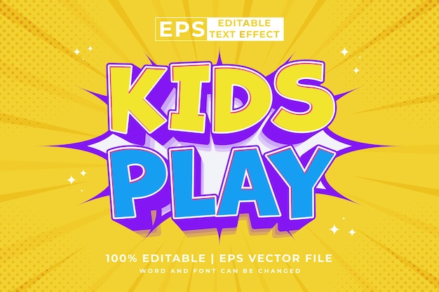 Editable text effect kids play 3d cartoon template style premium vector