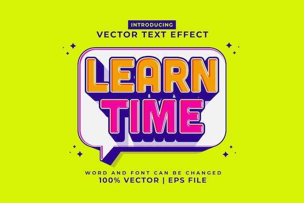 Editable text effect Learn Time 3d cartoon style premium vector