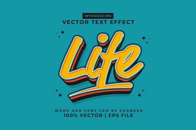 Editable text effect Life 3d cartoon style premium vector