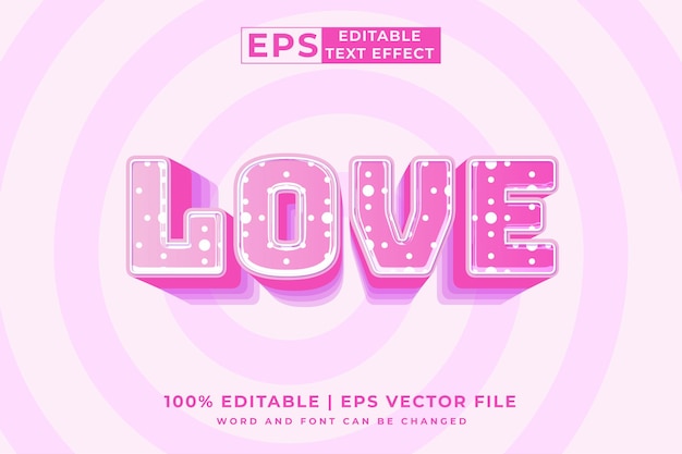 Editable text effect Love 3d cartoon template style premium vector