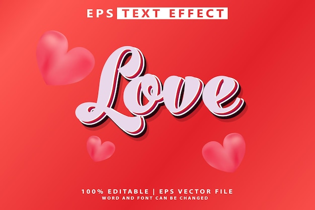 Editable text effect Love 3d Cartoon template style