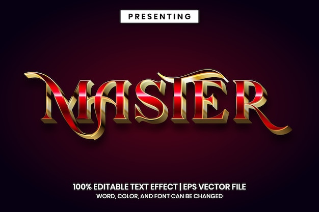 Editable text effect - Master red metallic style