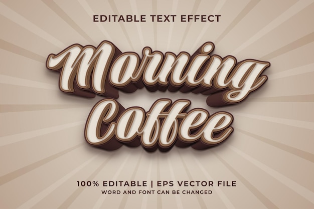 Editable text effect - Morning Coffee 3d template style premium vector