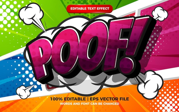 Editable text effect - poof cartoon on colorfull halftone comic background