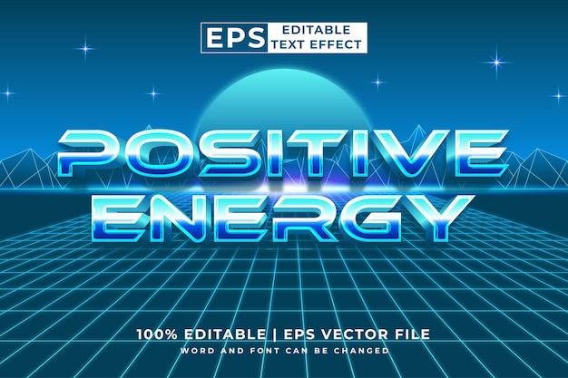 Editable text effect Positive Energy Retro 3d 80s template style premium vector