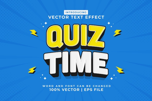 Editable text effect Quiz Time 3d Cartoon template style premium vector