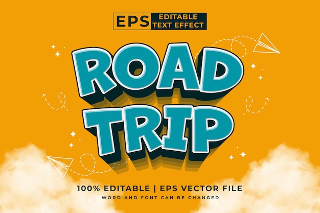 Editable text effect Road Trip 3d cartoon template style premium vector