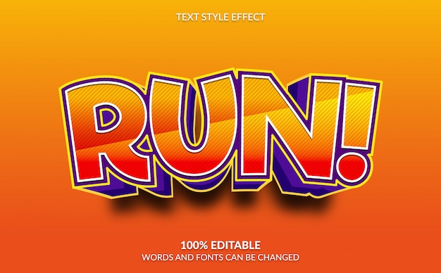 Editable Text Effect, Run With Comic Text Style