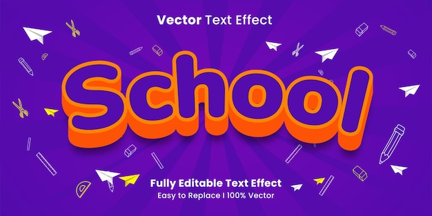 Editable text effect School 3d Cartoon template style premium vector