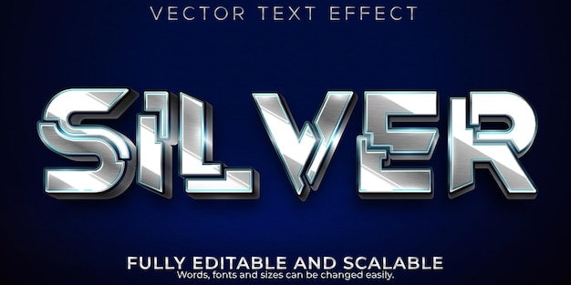 Editable text effect silver, 3d metallic and shiny font style