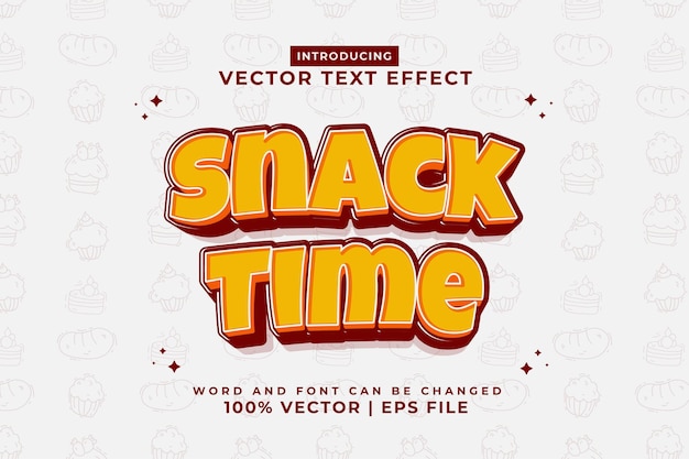 Editable text effect Snack Time 3d Cartoon Cute template style premium vector