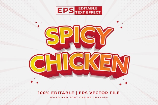 Editable text effect Spicy Chicken 3d cartoon template style premium vector