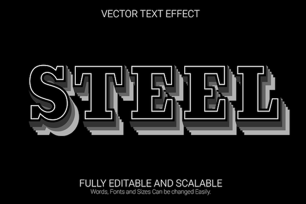 Editable text effect steel with black color text style