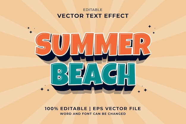 Editable text effect Summer Beach 3d Cartoon template style premium vector