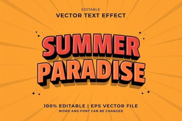 Editable text effect Summer Paradise 3d Cartoon template style premium vector