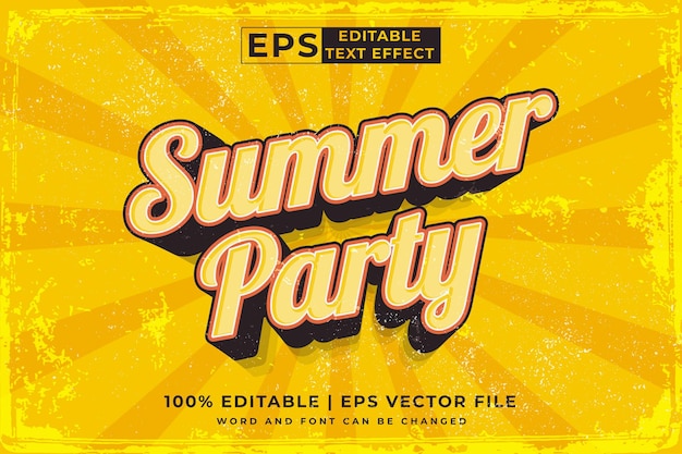 Editable text effect summer party 3d vintage template style premium vector