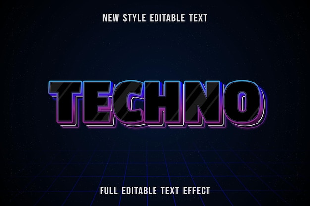 Editable text effect techno color black and blue purple