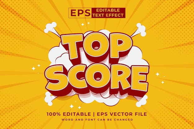 Editable text effect top score 3d Cartoon Comic style premium vector