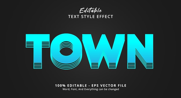 Editable text effect Town text on light blue style effect