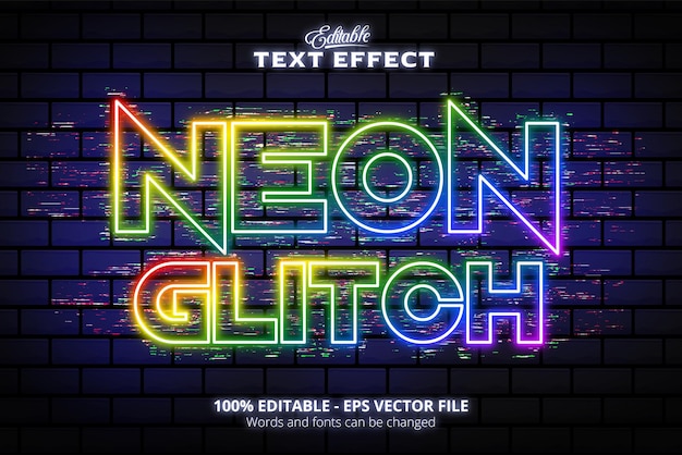 Editable text effect wall texture and colorful background Glitch Neon text neon style