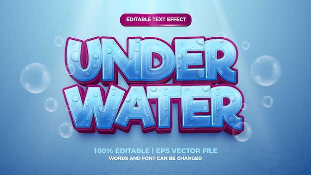 Editable text effect - under water cartoon style 3d template on deep sea background