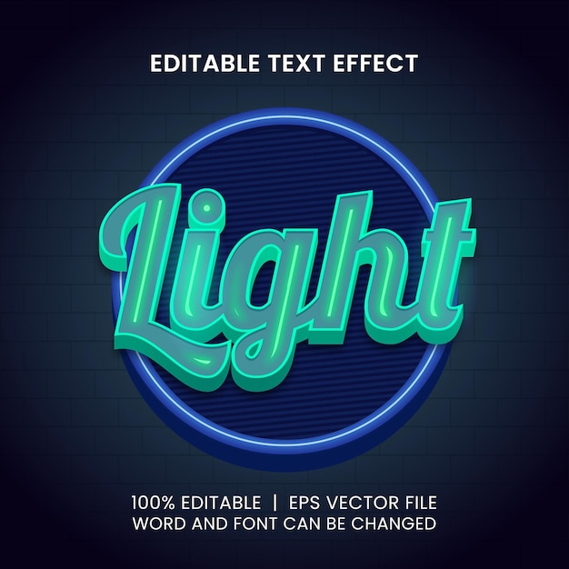 Editable text effect with light neon style