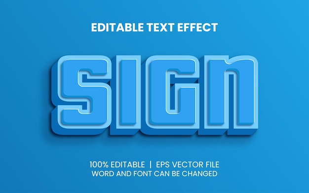 Editable text effect with realistic blue sign pop up style