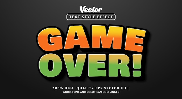 Editable text effects, Game Over text in modern color style and glossy style with soft orange and green tones