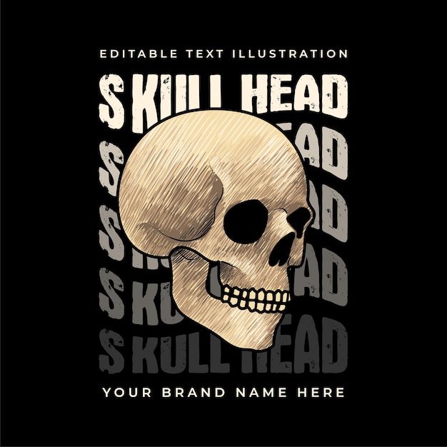 editable text realistic skull head with hatching technique_7