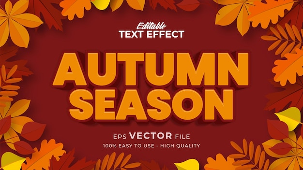 Vector editable text style effect - autumn text with maple leaves illustration