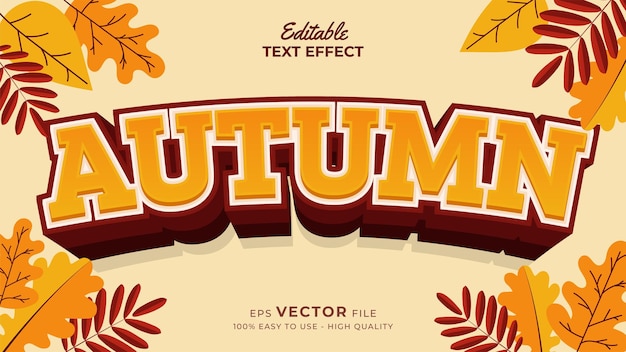 Editable text style effect autumn text with maple leaves illustration